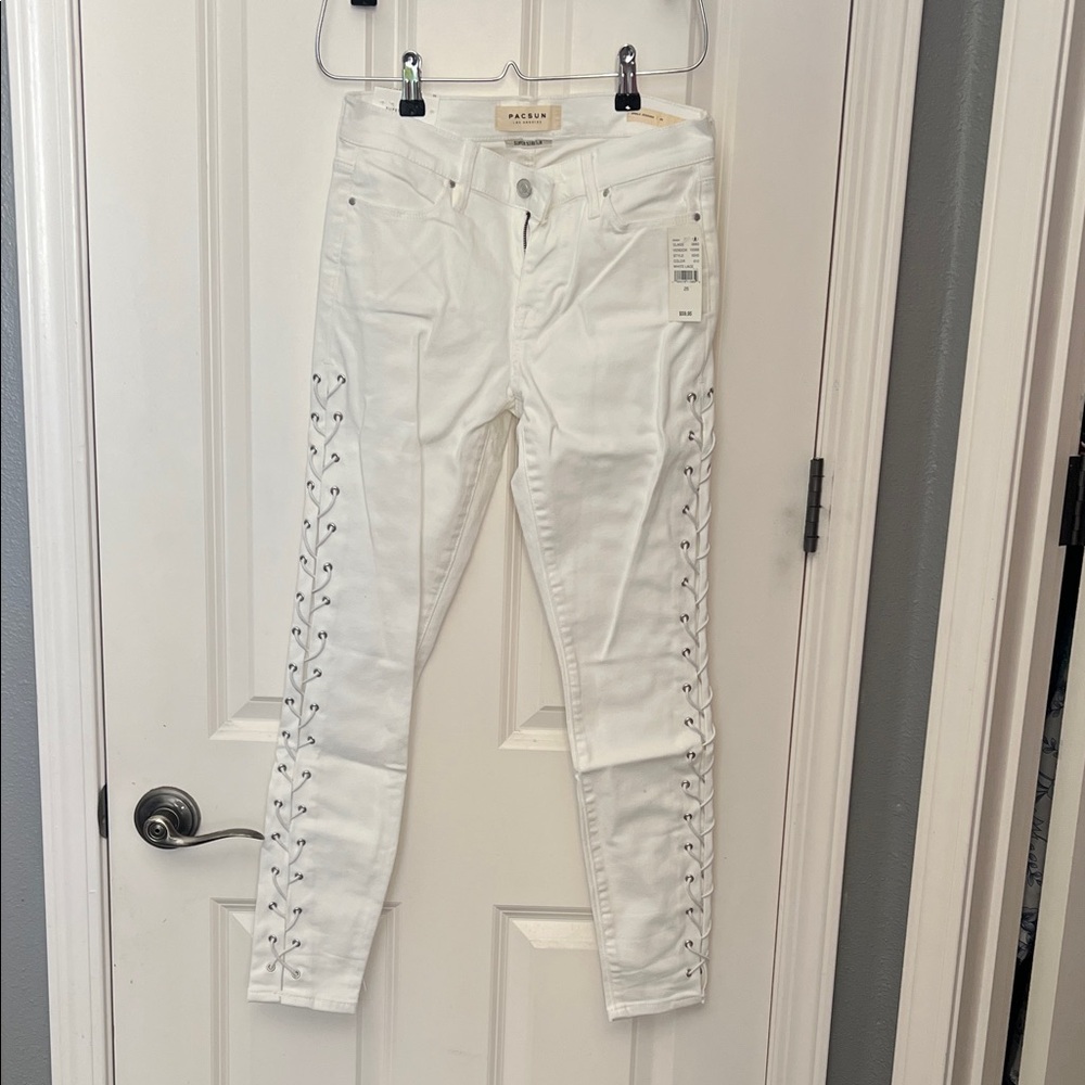 PacSun White Lace-Up Skinny Jeans Ankle Jeggings